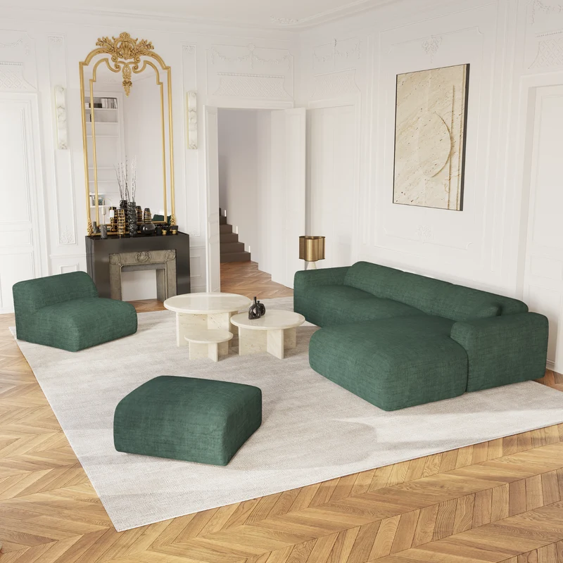 Canapé grand angle droit MYRA Velours à motifs