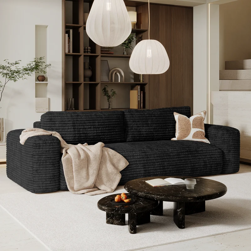 Canapé convertible avec coffre de rangement finition noyer KAY Velours côtelé XXL