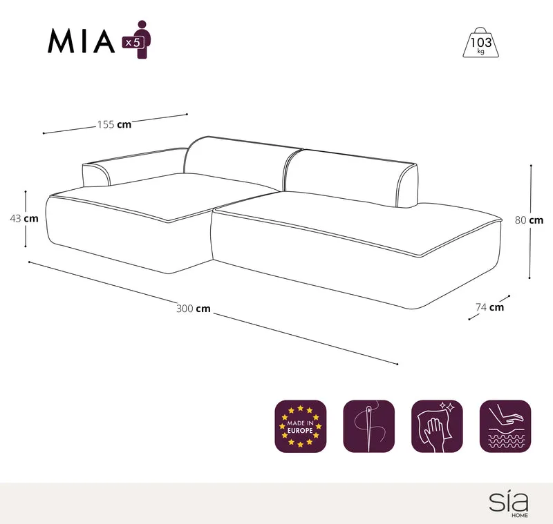 Canapé angle gauche 300cm MIA Velours