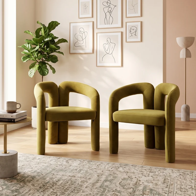 Lot de 2 chaises design sculpturales en velours vert moutarde ergonomique FLEX LEATHER ELITE