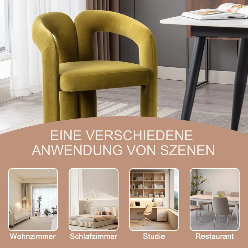 Lot de 2 chaises design sculpturales en velours vert moutarde ergonomique FLEX LEATHER ELITE