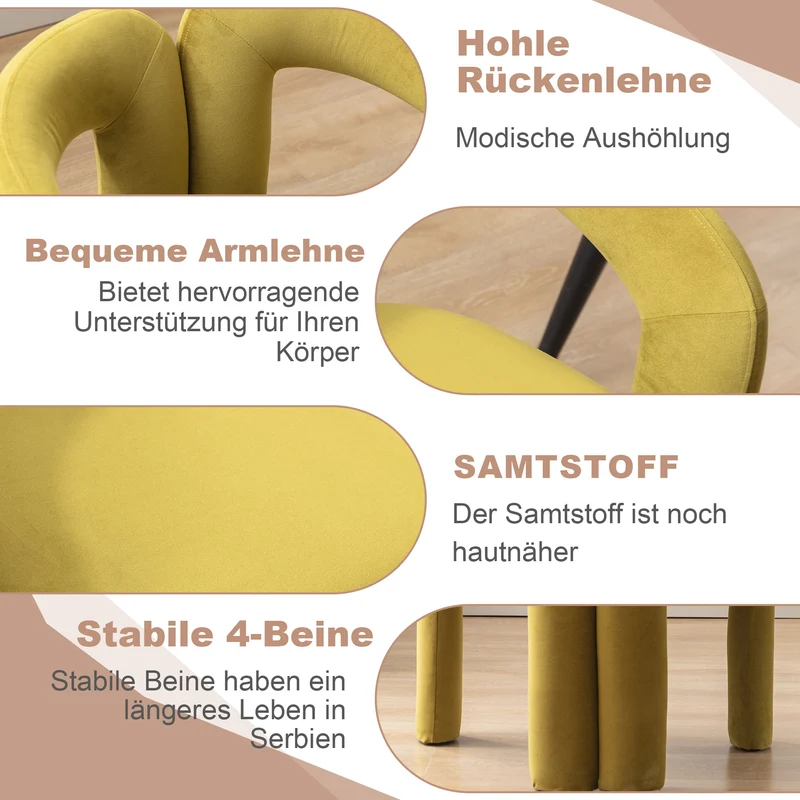Lot de 2 chaises design sculpturales en velours vert moutarde ergonomique FLEX LEATHER ELITE