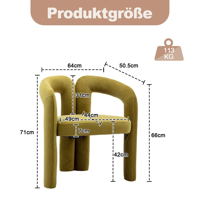 Lot de 2 chaises design sculpturales en velours vert moutarde ergonomique FLEX LEATHER ELITE