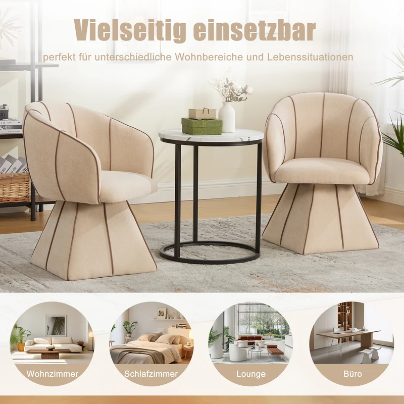 Fauteuil pivotant 360° en chenille beige clair dossier haut 56x54x74,5cm FLEX CONCRETE STYLE