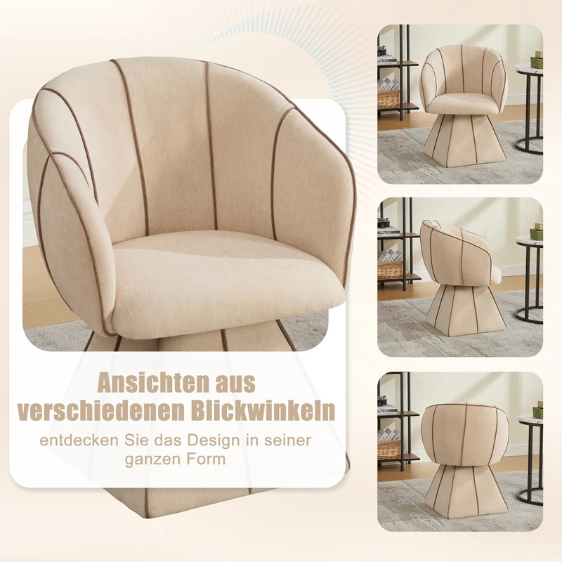 Fauteuil pivotant 360° en chenille beige clair dossier haut 56x54x74,5cm FLEX CONCRETE STYLE