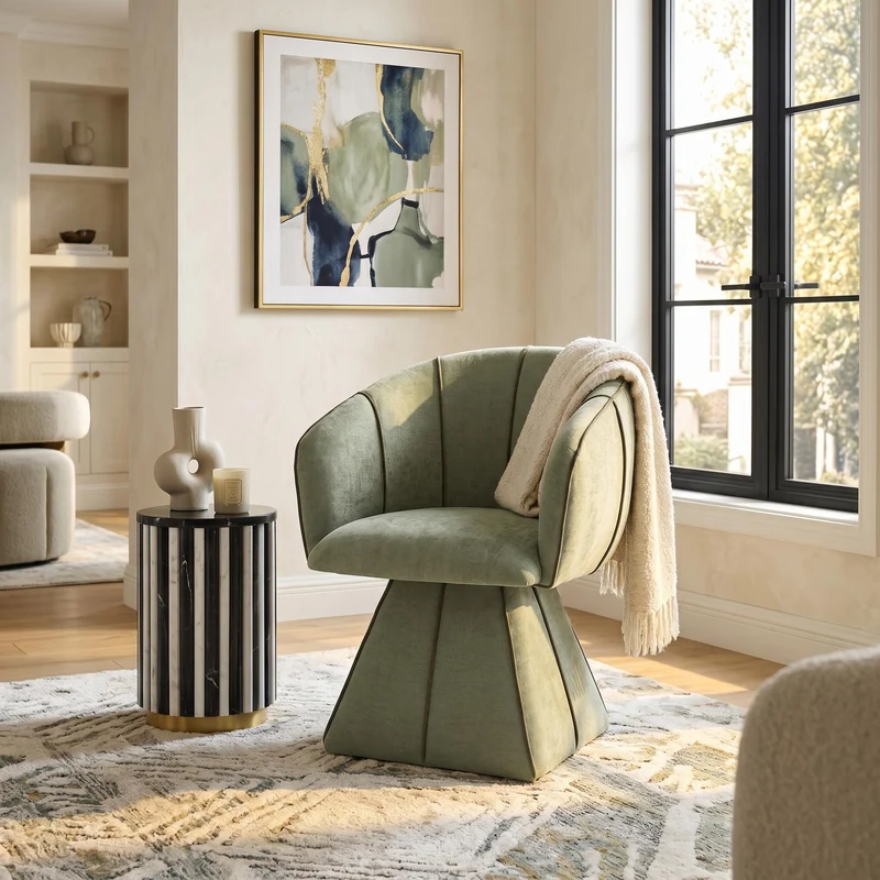 Fauteuil pivotant 360° en chenille vert olive dossier haut 56x54x74,5cm FLEX CONTAINER