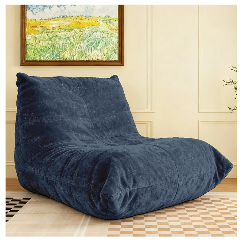 Chauffeuse matelassée chenille bleue pailletée fauteuil de sol 90x100cm CHROMERACK