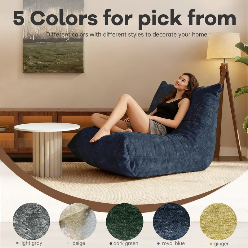 Chauffeuse matelassée chenille bleue pailletée fauteuil de sol 90x100cm CHROMERACK