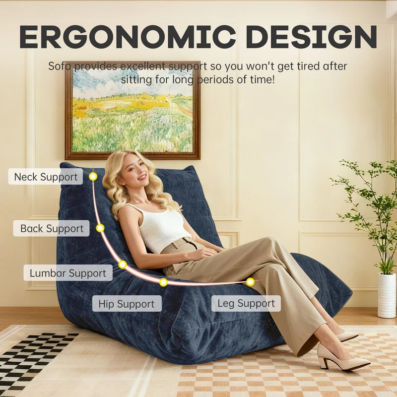 Chauffeuse matelassée chenille bleue pailletée fauteuil de sol 90x100cm CHROMERACK