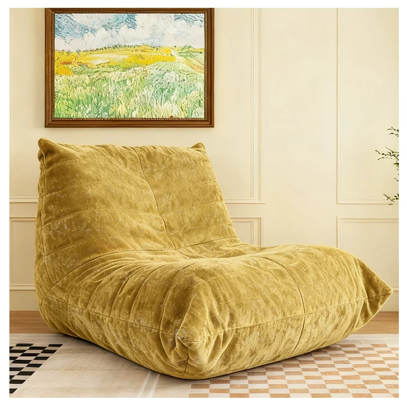 Chauffeuse matelassée chenille jaune moutard pailletée fauteuil de sol 90x100cm CHROMERUG