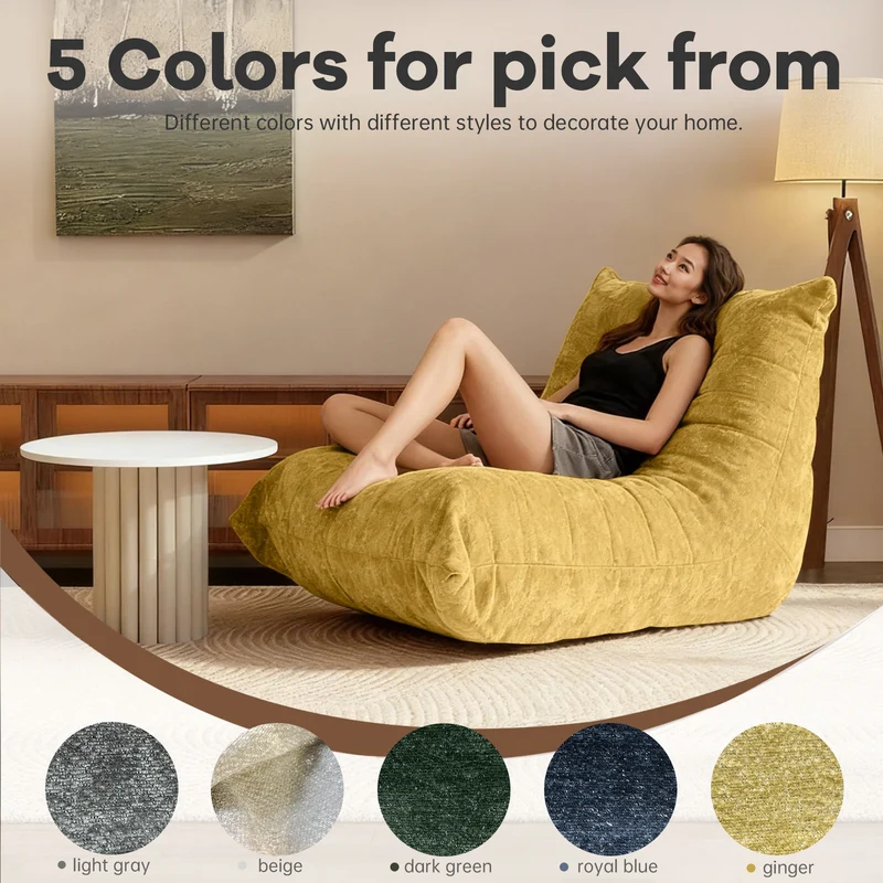 Chauffeuse matelassée chenille jaune moutard pailletée fauteuil de sol 90x100cm CHROMERUG