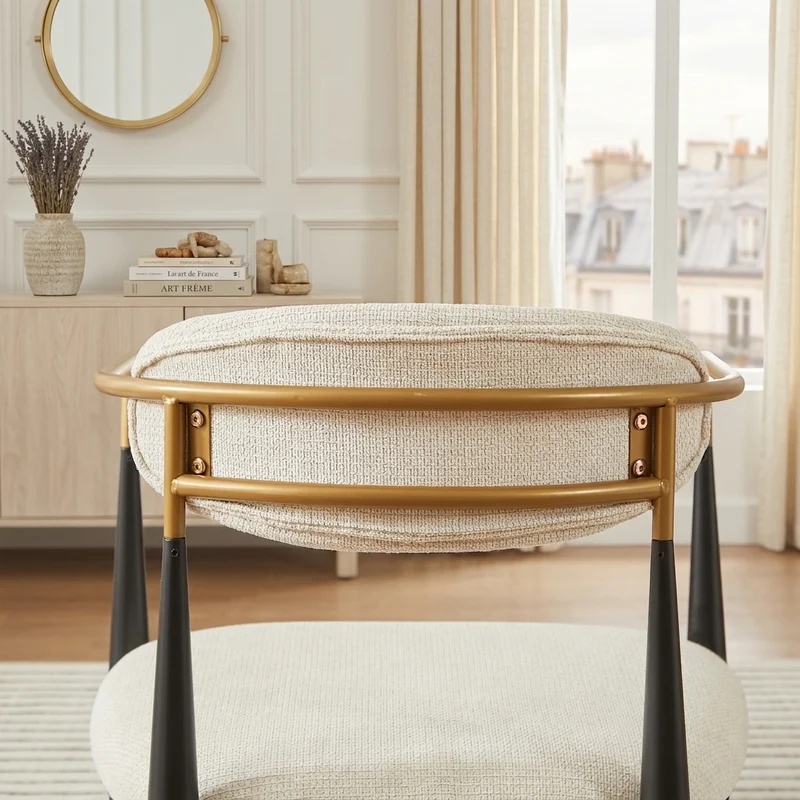 Lot de 2 chaises de salle à manger rétro tissu beige structure métallique noir et doré et accoudoire CLASSICCHAIRHOME