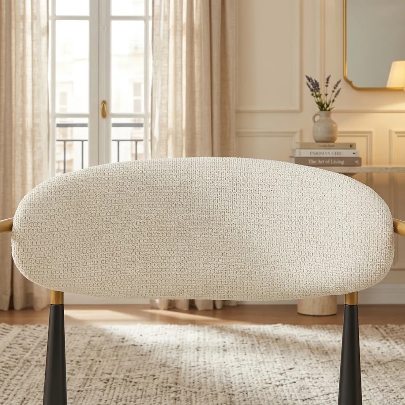 Lot de 2 chaises de salle à manger rétro tissu beige structure métallique noir et doré et accoudoire CLASSICCHAIRHOME