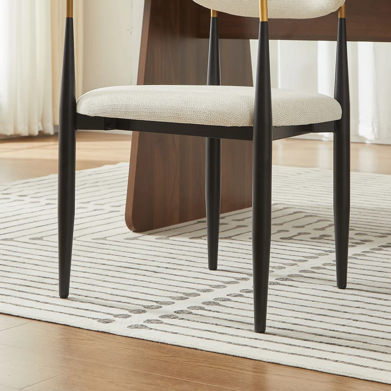 Lot de 2 chaises de salle à manger rétro tissu beige structure métallique noir et doré et accoudoire CLASSICCHAIRHOME