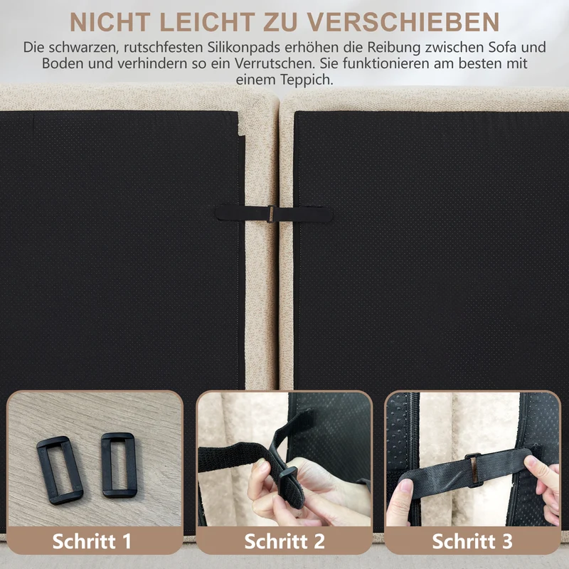 Canapé modulaire 2 places beige blanc avec pouf (effet méridienne), tissu polaire capitonné, sans montage prêt à l'emploi CHESTWALNUT