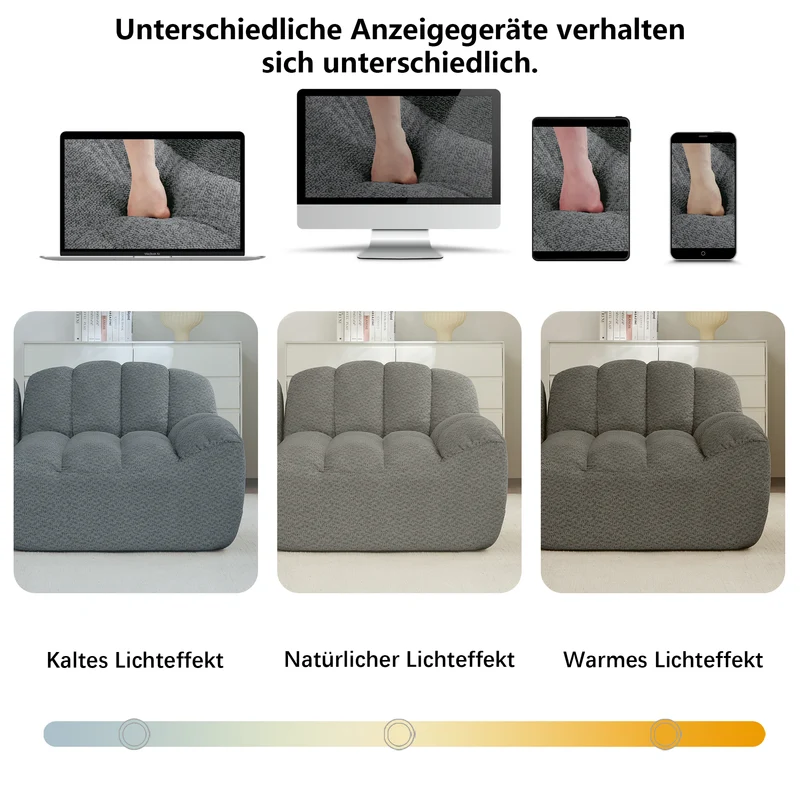Canapé modulaire 2 places gris avec pouf (effet méridienne), tissu polaire capitonné, sans montage prêt à l'emploi CHESTNEST