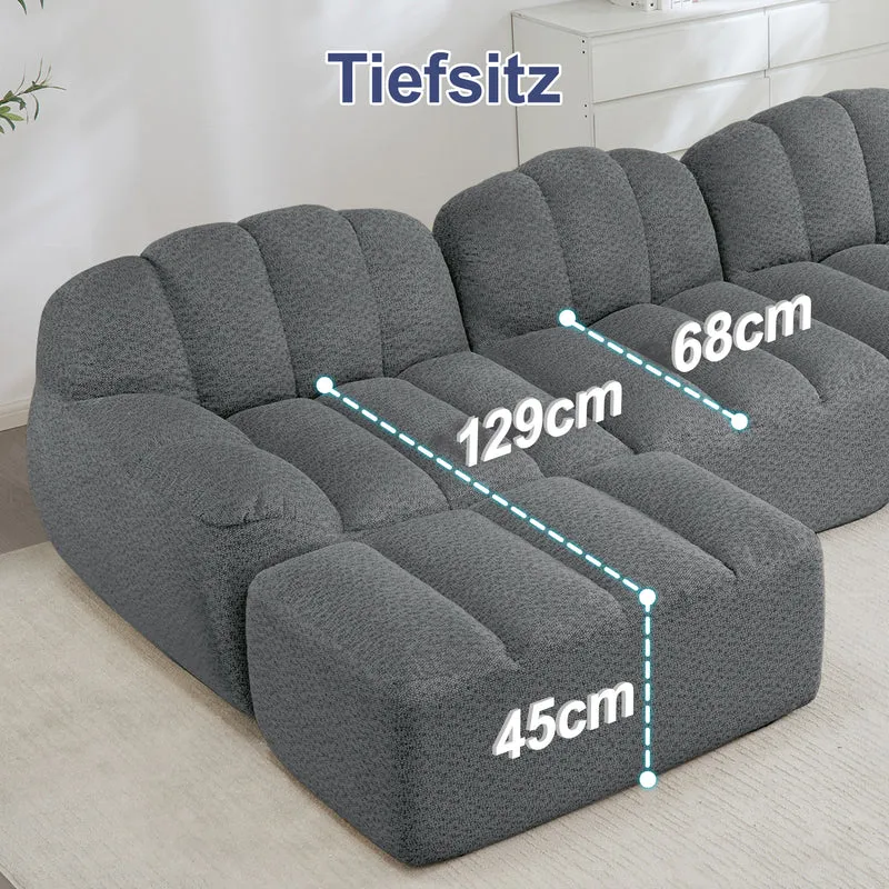 Canapé modulaire 2 places gris avec pouf (effet méridienne), tissu polaire capitonné, sans montage prêt à l'emploi CHESTNEST