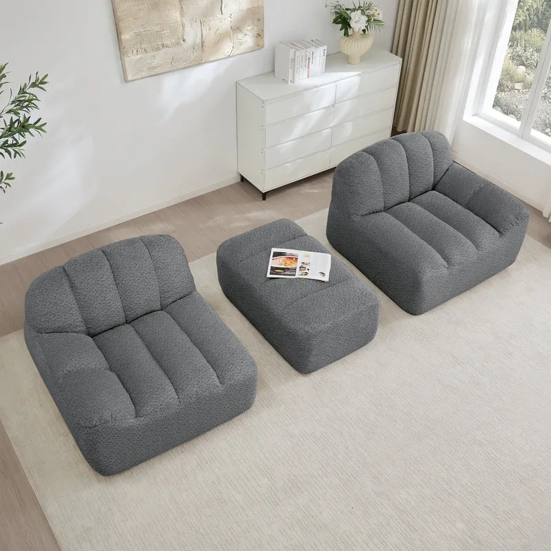 Canapé modulaire 2 places gris avec pouf (effet méridienne), tissu polaire capitonné, sans montage prêt à l'emploi CHESTNEST