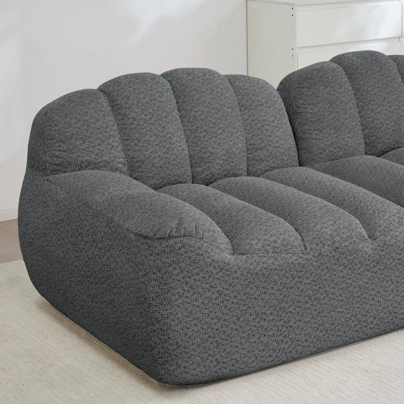 Canapé modulaire 2 places gris avec pouf (effet méridienne), tissu polaire capitonné, sans montage prêt à l'emploi CHESTNEST