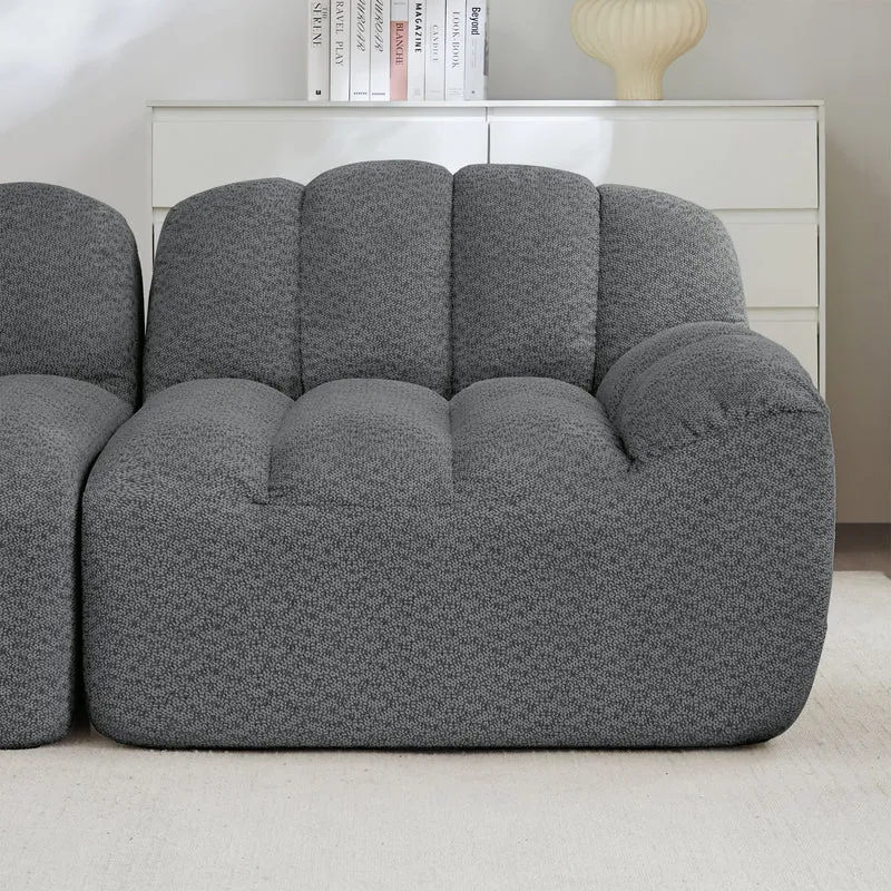 Canapé modulaire 2 places gris avec pouf (effet méridienne), tissu polaire capitonné, sans montage prêt à l'emploi CHESTNEST