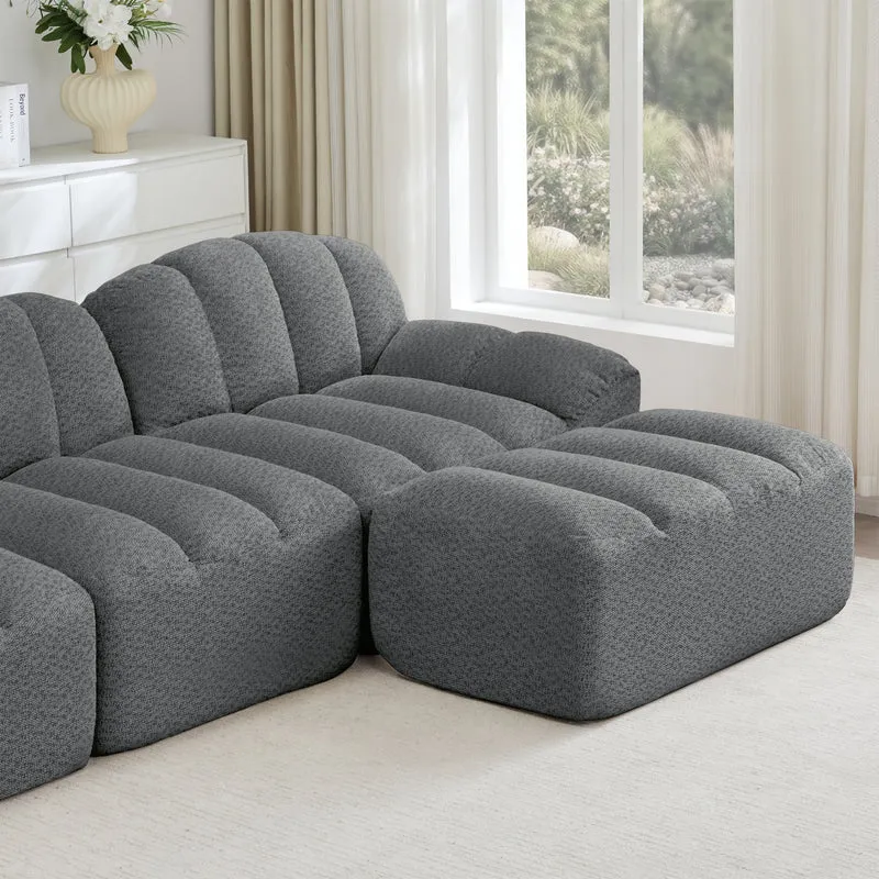 Canapé modulaire 2 places gris avec pouf (effet méridienne), tissu polaire capitonné, sans montage prêt à l'emploi CHESTNEST