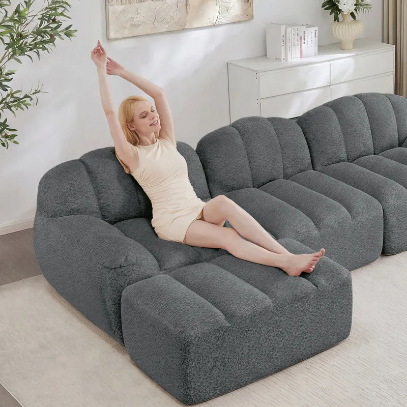 Canapé modulaire 2 places gris avec pouf (effet méridienne), tissu polaire capitonné, sans montage prêt à l'emploi CHESTNEST