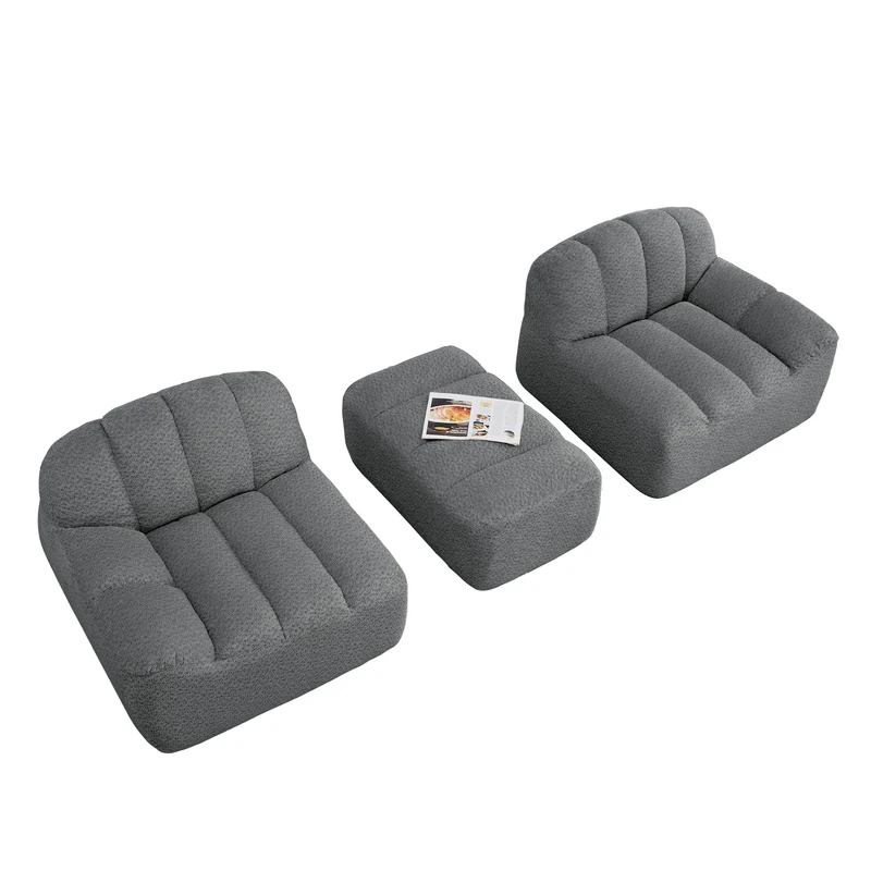 Canapé modulaire 2 places gris avec pouf (effet méridienne), tissu polaire capitonné, sans montage prêt à l'emploi CHESTNEST