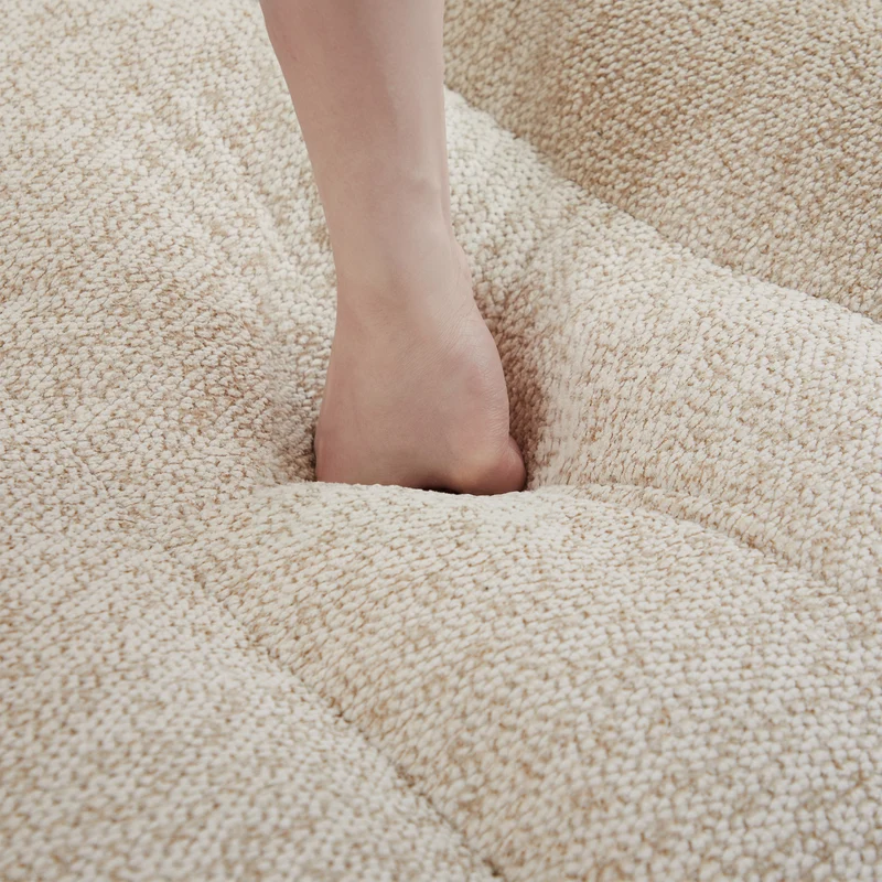 Canapé modulaire 3 places beige blanc avec pouf, tissu polaire capitonné, sans montage prêt à l'emploi CHESTSPACE
