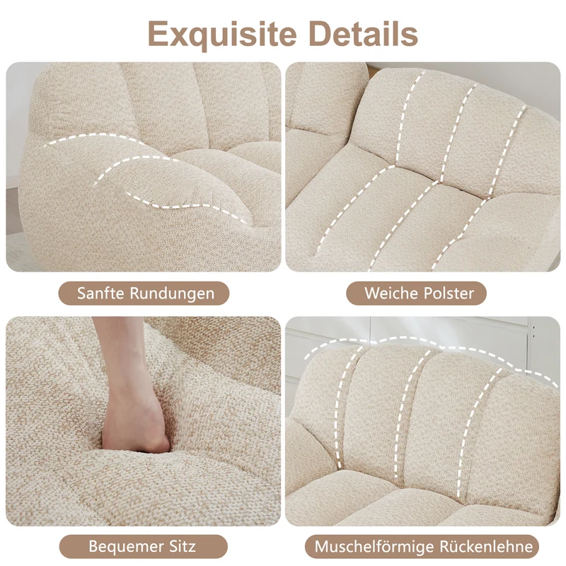 Canapé modulaire 3 places beige blanc avec pouf, tissu polaire capitonné, sans montage prêt à l'emploi CHESTSPACE