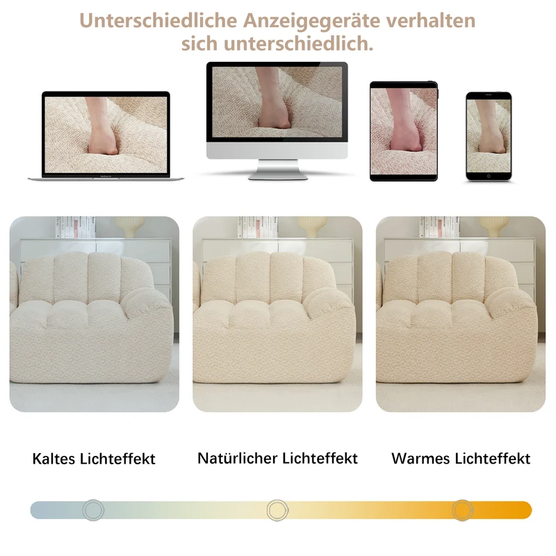 Canapé modulaire 3 places beige blanc avec pouf, tissu polaire capitonné, sans montage prêt à l'emploi CHESTSPACE