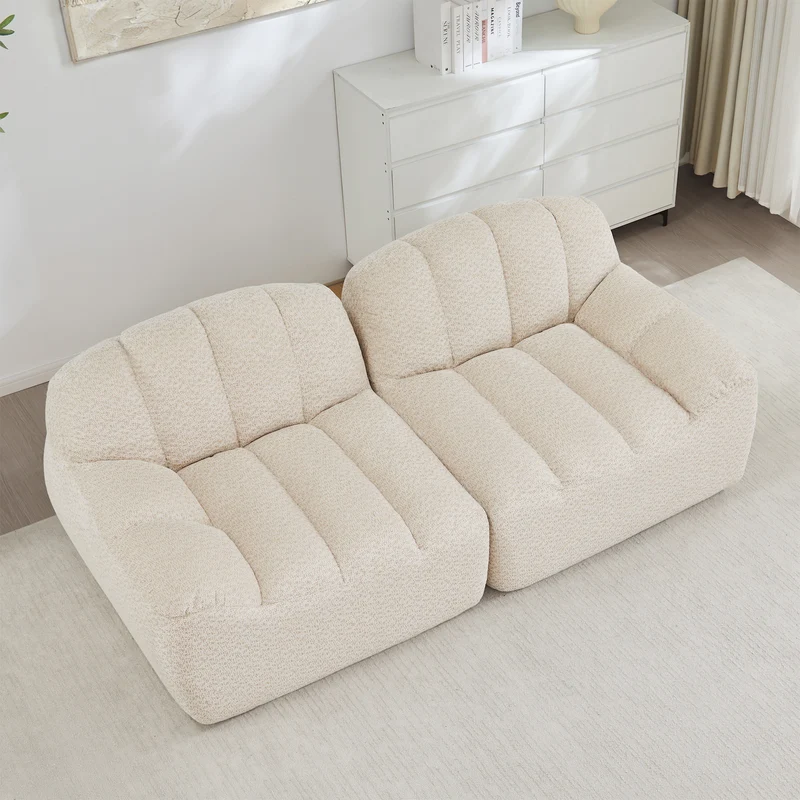 Canapé modulable 2 places beige blanc, tissu polaire capitonné, sans montage prêt à l'emploi CHESTSETCHESTSTONE