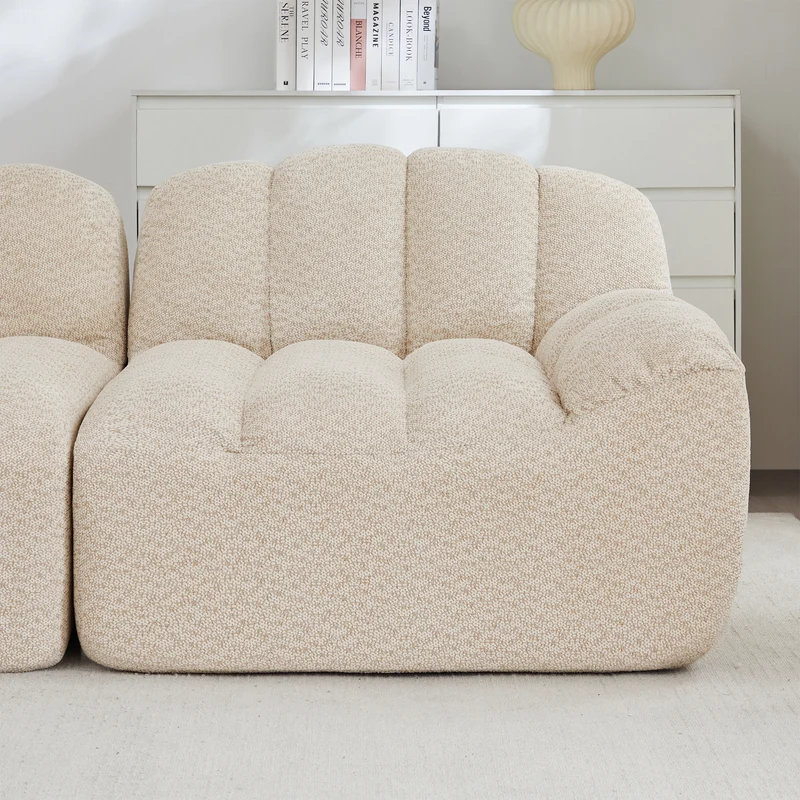 Canapé modulable 2 places beige blanc, tissu polaire capitonné, sans montage prêt à l'emploi CHESTSETCHESTSTONE