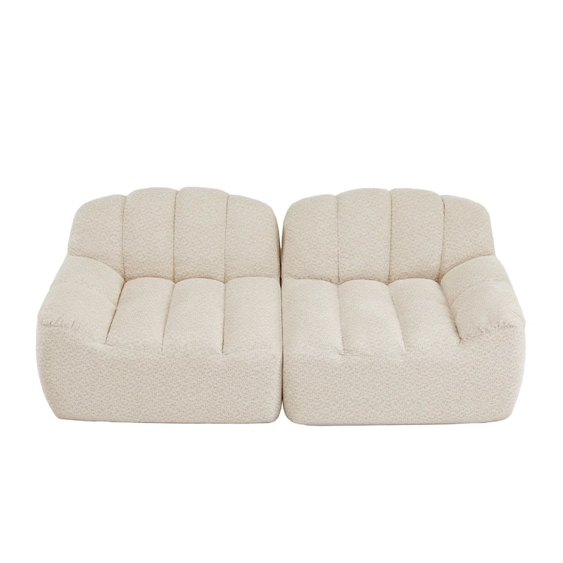 Canapé modulable 2 places beige blanc, tissu polaire capitonné, sans montage prêt à l'emploi CHESTSETCHESTSTONE