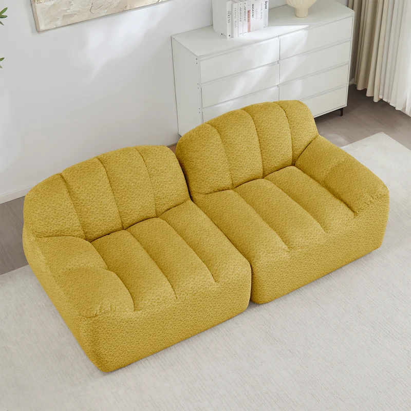 Canapé modulable 2 places jaune moutard, tissu polaire capitonné, sans montage prêt à l'emploi CHESTSET