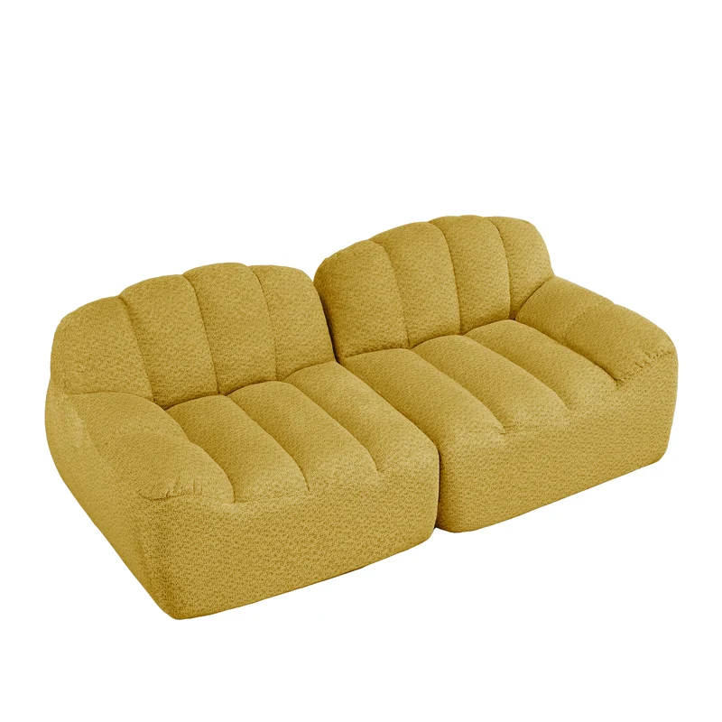 Canapé modulable 2 places jaune moutard, tissu polaire capitonné, sans montage prêt à l'emploi CHESTSET