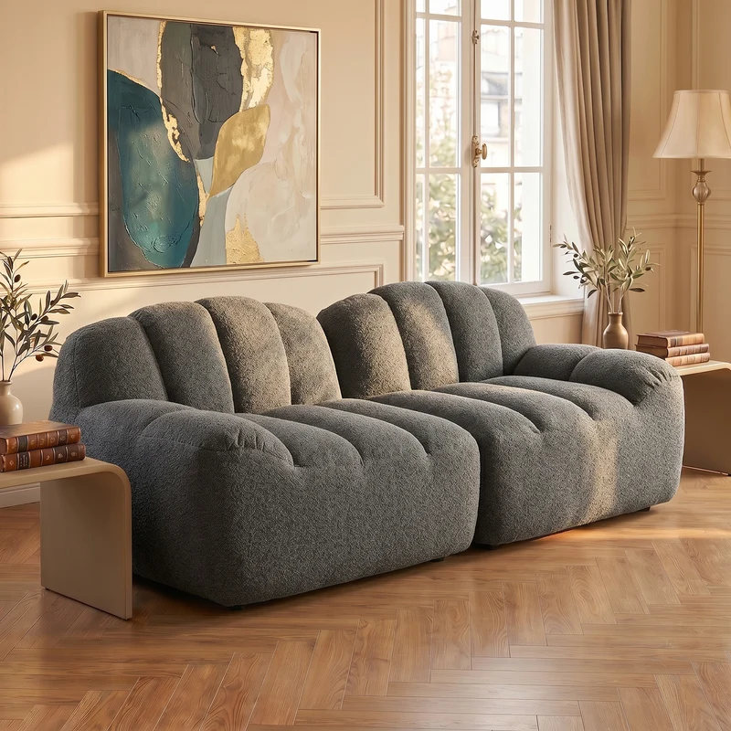 Canapé modulable 2 places gris, tissu polaire, sans montage prêt à l'emploi CHESTPRO