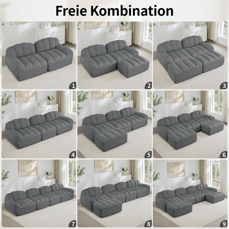 Canapé modulable 2 places gris, tissu polaire, sans montage prêt à l'emploi CHESTPRO