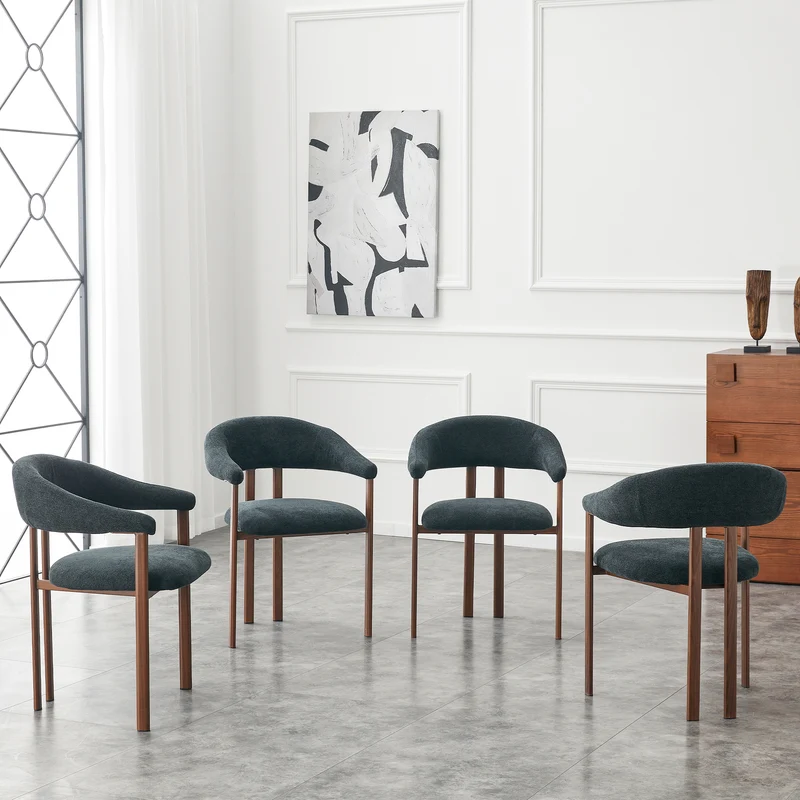 Lot de 4 chaises de salle à manger en lin noir, pieds métalliques effet noyer CLASSICBRASSELITE