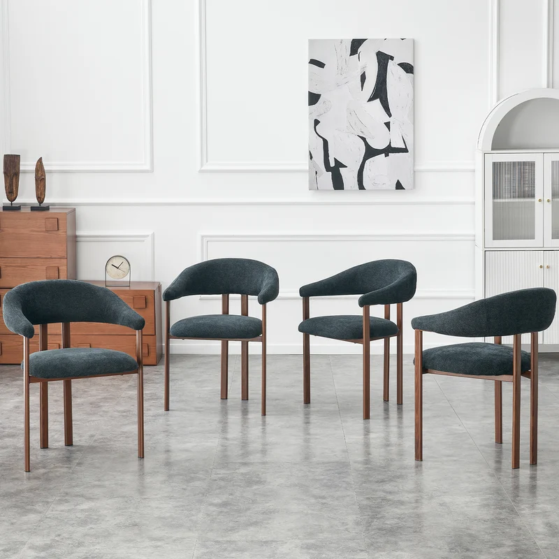 Lot de 4 chaises de salle à manger en lin noir, pieds métalliques effet noyer CLASSICBRASSELITE