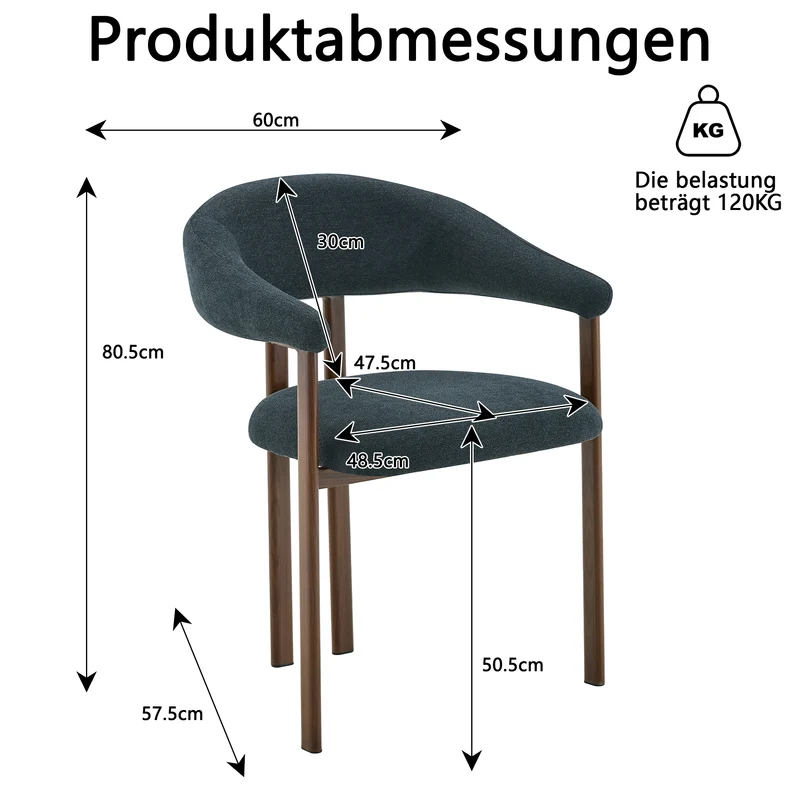 Lot de 4 chaises de salle à manger en lin noir, pieds métalliques effet noyer CLASSICBRASSELITE