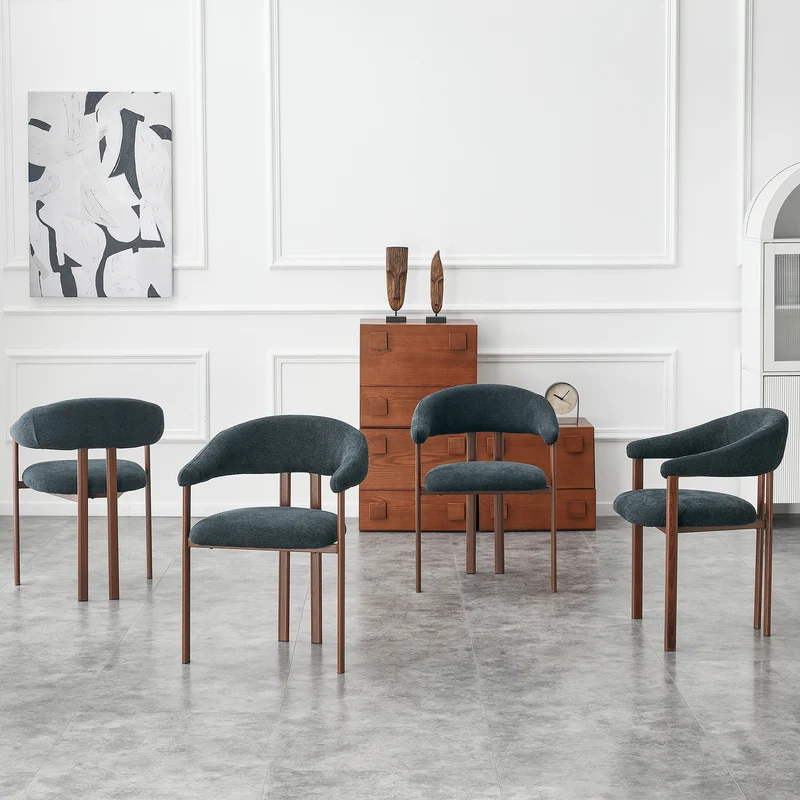 Lot de 4 chaises de salle à manger en lin noir, pieds métalliques effet noyer CLASSICBRASSELITE