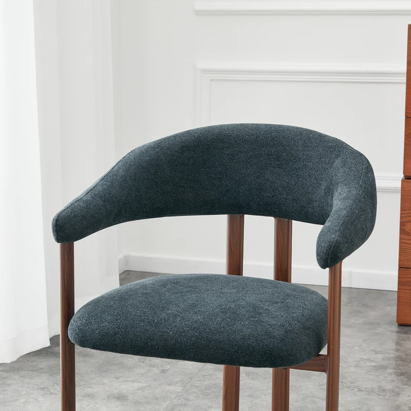 Lot de 4 chaises de salle à manger en lin noir, pieds métalliques effet noyer CLASSICBRASSELITE