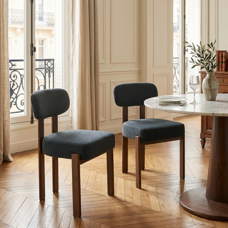 Demonising Lot de 2 chaises de salle à manger en lin noir, style moderne mi-siècle, dossier courbé, rembourrage épais, 57x49x82,5 cm CLASSICBOXSET