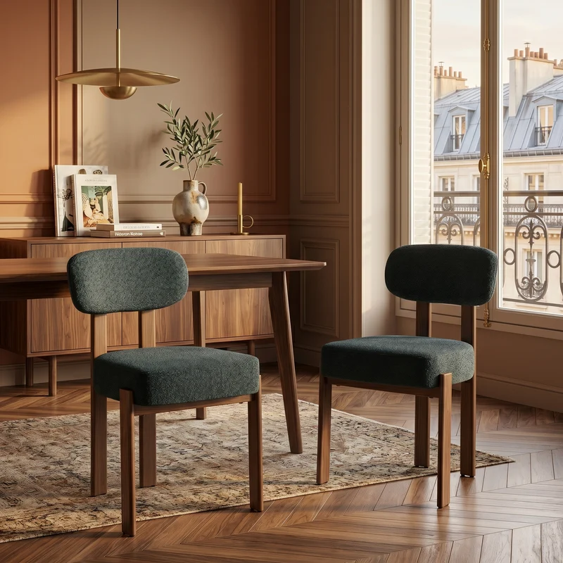 Demonising Lot de 2 chaises de salle à manger en lin noir, style moderne mi-siècle, dossier courbé, rembourrage épais, 57x49x82,5 cm CLASSICBOXSET