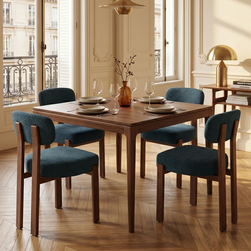 Lot de 4 chaises de salle à manger en lin noir, dossier courbé, rembourrage épais 57x49x82,5 cm CLASSICBOXHOME