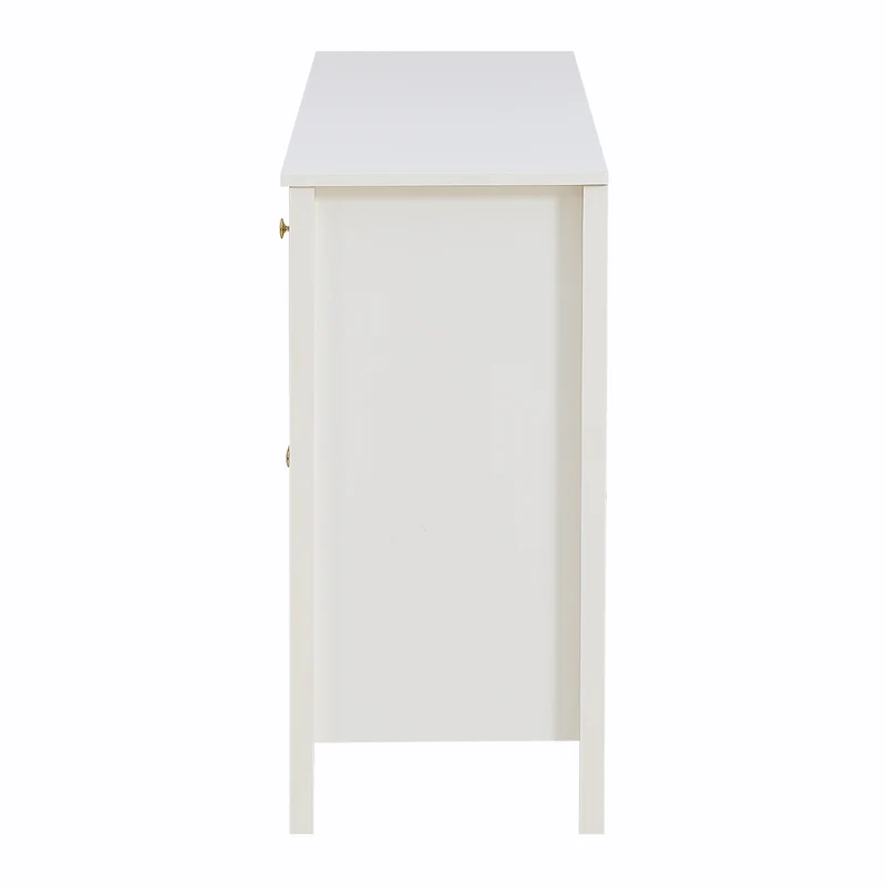 Buffet blanc 2 tiroirs à façades rainurées, 4 portes et poignées dorées 160x40x82cm CLASSICBARSET