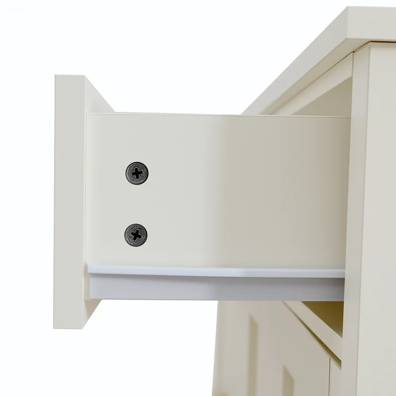 Buffet blanc 2 tiroirs à façades rainurées, 4 portes et poignées dorées 160x40x82cm CLASSICBARSET