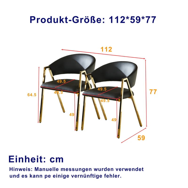 Lot de 2 chaises de salle à manger en similicuir noir, cadre métal doré CLASSICCEILINGHOME