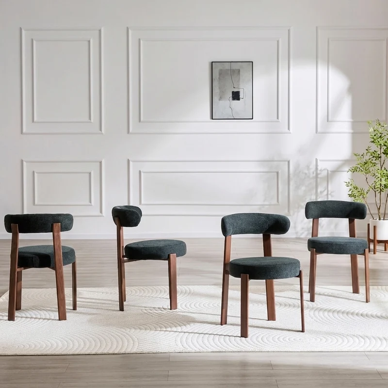 Lot de 4 chaises de salle à manger tissu noir dossier incurvé CLASSICBENCHHOME