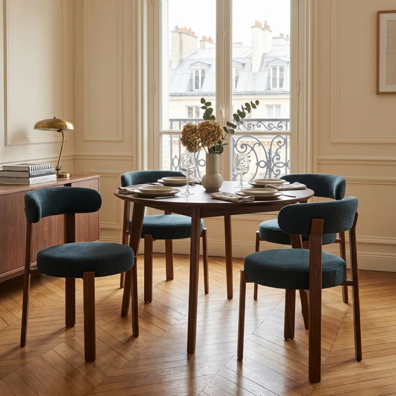 Lot de 4 chaises de salle à manger tissu noir dossier incurvé CLASSICBENCHHOME